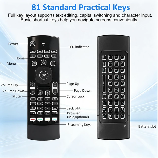Alt view image 4 of 5 - 2.4G Air Mouse & Keyboard Combo, Plug & Play 81 Keys Handheld Keypad Mouse Remote, Portable Wireless Controller for Android TV Box Projector Mini PC Home Use