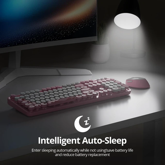 Alt view image 5 of 5 - Ussixchare Pink Wireless Keyboard and Mouse, Cute Keyboard and Mouse Combo, Full Size Typewriter Keyboards with Number Pad, Colorful Key Board for Pc Laptop