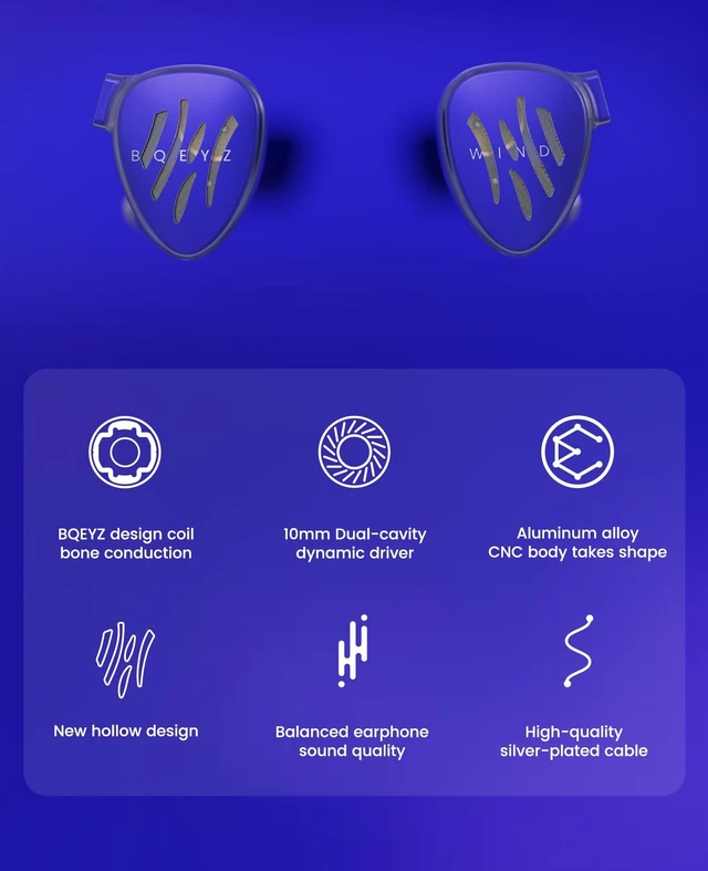 Alt view image 2 of 5 - BQEYZ Wind Coil Bone Conduction+10mmDD Hybrid in-Ear Monitor Gaming Earbuds Deep bass Wired headrphone for Musician Audiophile (Silver 3.5mm)