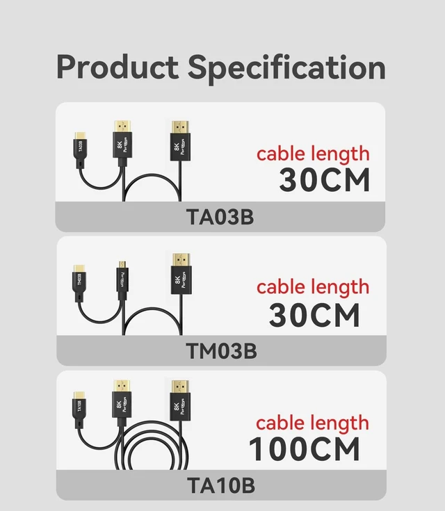 Alt view image 4 of 4 - Portkeys 8K HDMI Cable 48Gbps High Speed HDMI 2.1 Cord 2.5mm OD Ultra Thin Video Control Cable Compatible with LH7C for S0NY ZVE1/ZV-1/A9II/A6700/A7CII, CAN0N R5/R6/R6II/R7/R8, etc (TA05B, 50cm)