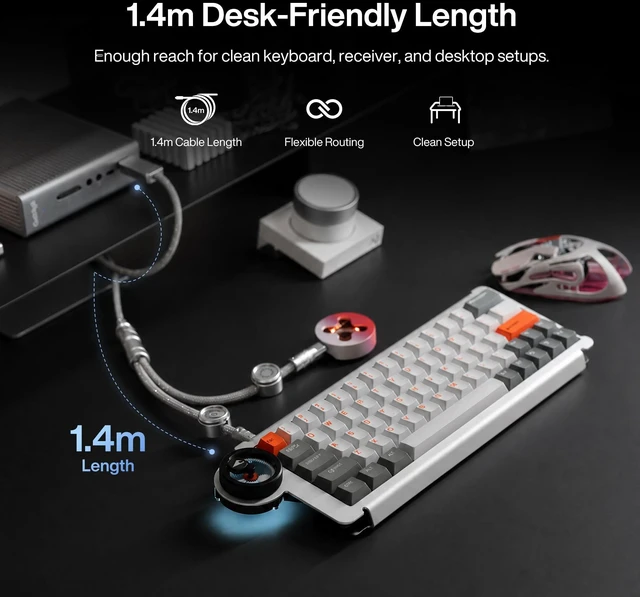 Alt view image 4 of 5 - Angry miao Split Dual 8K Gaming Cable AM Edition 1.4m(4.6ft), High-Speed Dual Connection, Low Latency, Compatible with USB Type-C Devices, Durable Mesh Silver-Plated Wire - Silver Orbit