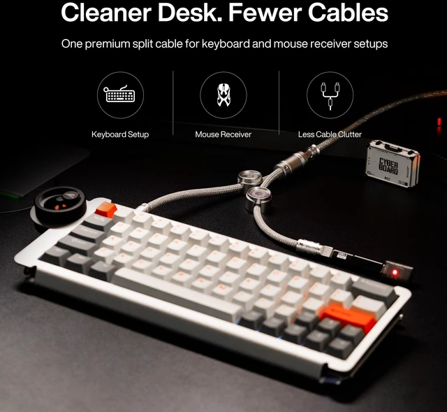 Alt view image 5 of 5 - Angry miao Split Dual 8K Gaming Cable AM Edition 1.4m(4.6ft), High-Speed Dual Connection, Low Latency, Compatible with USB Type-C Devices, Durable Mesh Silver-Plated Wire - Silver Orbit