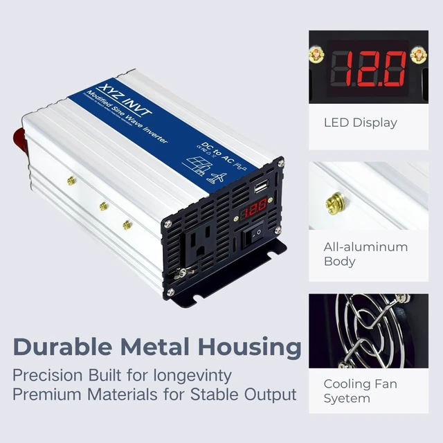 Alt view image 2 of 5 - XYZ INVT 500W Power Inverter 12V DC to 110V 120V AC