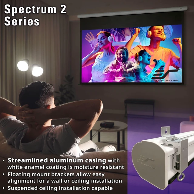 Alt view image 2 of 5 - Elite Screens Spectrum2, 120-inch 16:9, 12-inch Drop, Electric Motorized Drop Down Projection Projector Screen, SPM120H-E12