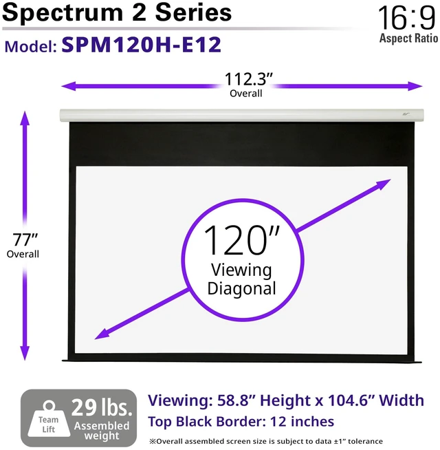 Alt view image 3 of 5 - Elite Screens Spectrum2, 120-inch 16:9, 12-inch Drop, Electric Motorized Drop Down Projection Projector Screen, SPM120H-E12