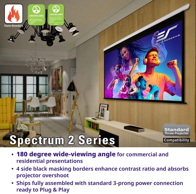 Alt view image 4 of 5 - Elite Screens Spectrum2, 120-inch 16:9, 12-inch Drop, Electric Motorized Drop Down Projection Projector Screen, SPM120H-E12