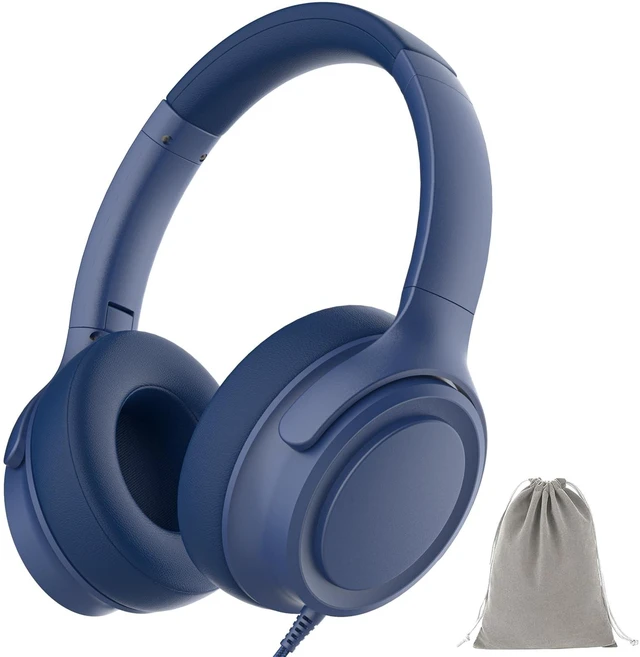 Main image of ADOOPE USB C Wired Over-Ear Headphones with Mic, Blue, with Bag