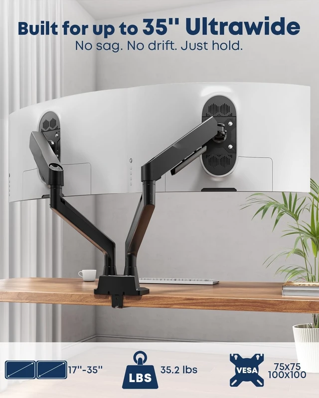 Alt view image 2 of 5 - Dual Monitor Arm fits 17-35 inch Heavy Duty Flat/Curved Monitors
