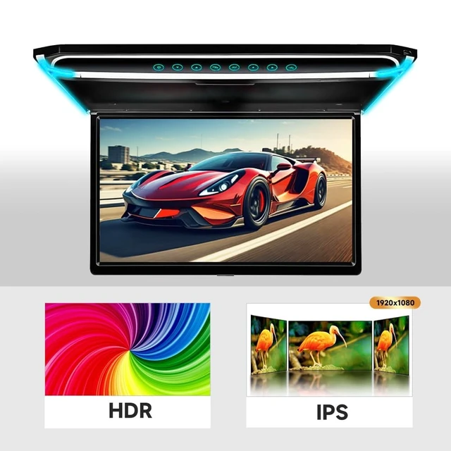 Alt view image 3 of 5 - 17.3 Inch Flip Down Car Monitor High-Definition Digital TFT Wide Screen with 1080P Video Display Capability, Integrated HDMI, IR, FM, USB, and SD Functionality.
