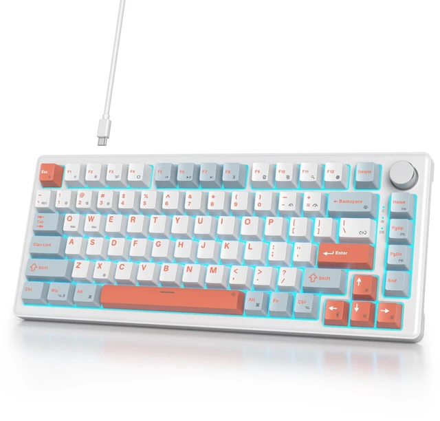 Main image of iTastatur 75% Wired Gaming Keyboard, Hot Swappable Gasket Mount, White Switch, 82 Keys TKL Mechanical Keyboard, NKRO Creamy for PC Laptop Windows Gamer (Salmon)