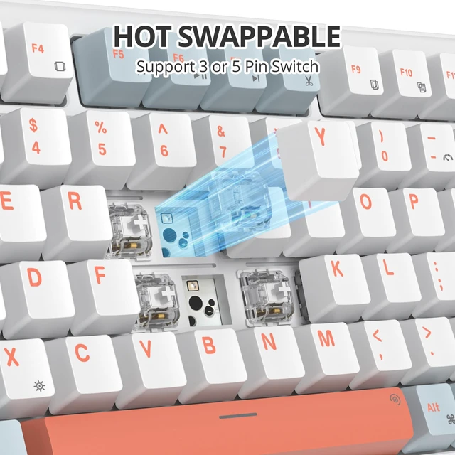 Alt view image 3 of 5 - iTastatur 75% Wired Gaming Keyboard, Hot Swappable Gasket Mount, White Switch, 82 Keys TKL Mechanical Keyboard, NKRO Creamy for PC Laptop Windows Gamer (Salmon)