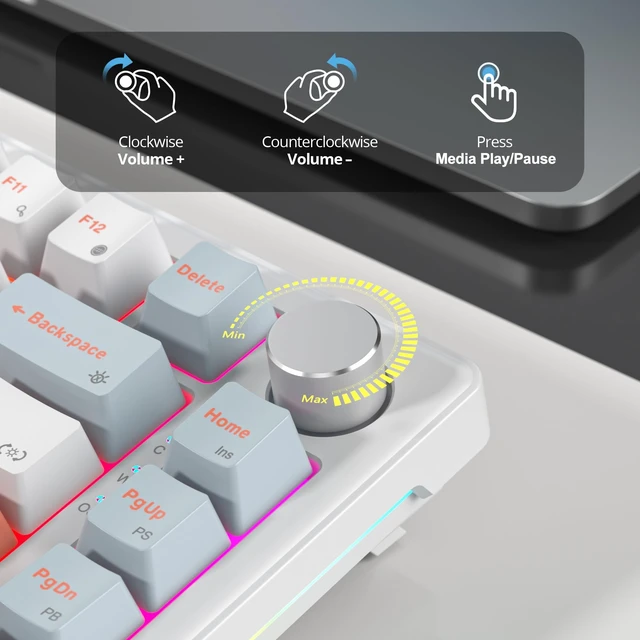 Alt view image 4 of 5 - iTastatur 75% Wired Gaming Keyboard, Hot Swappable Gasket Mount, White Switch, 82 Keys TKL Mechanical Keyboard, NKRO Creamy for PC Laptop Windows Gamer (Salmon)