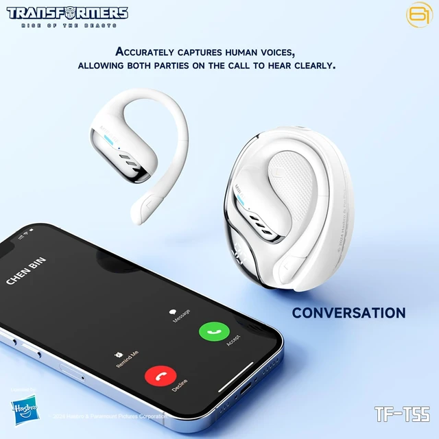 Alt view image 4 of 5 - Transformers Earbuds T55, Bluetooth Wireless Gaming Earbuds with Mic, Open-Back in Ear Earbuds, Low Latency, HiFi Calling, Dual Modes, LED Display (Mirage White)