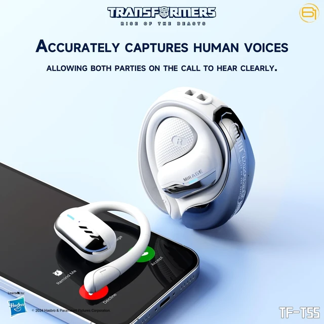 Alt view image 5 of 5 - Transformers Earbuds T55, Bluetooth Wireless Gaming Earbuds with Mic, Open-Back in Ear Earbuds, Low Latency, HiFi Calling, Dual Modes, LED Display (Mirage White)