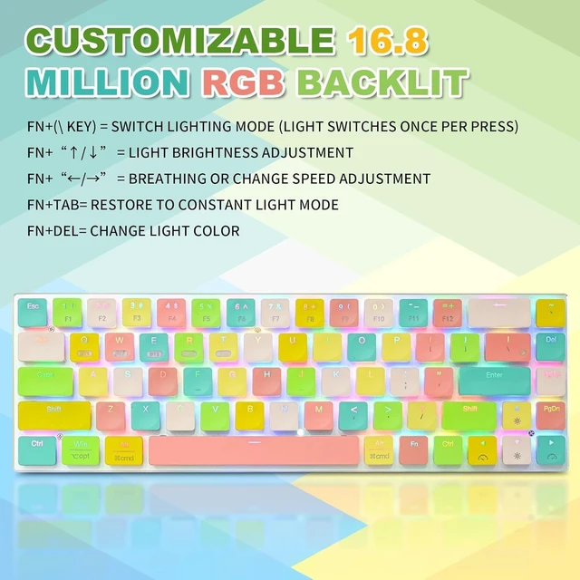 Alt view image 5 of 5 - Owpkeenthy 65% Slim Wireless Mechanical Keyboard for PC Laptop Mac (Candy)