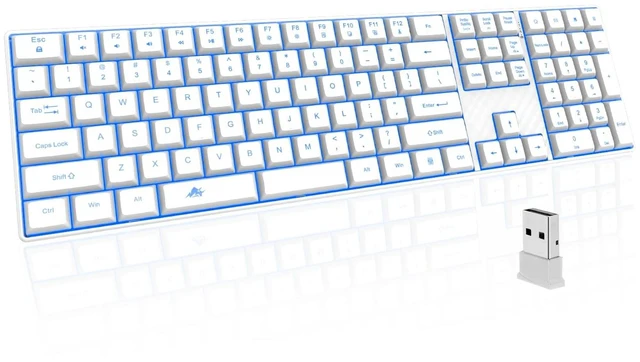 Main image of POWZAN Wireless Backlit Keyboard Quiet - Computer Rechargeable Ergonomic Light UP Keyboard, Silent Keys Full Size Compatible for Windows, Desktop, Laptop, PC, Gaming, PS5 - White