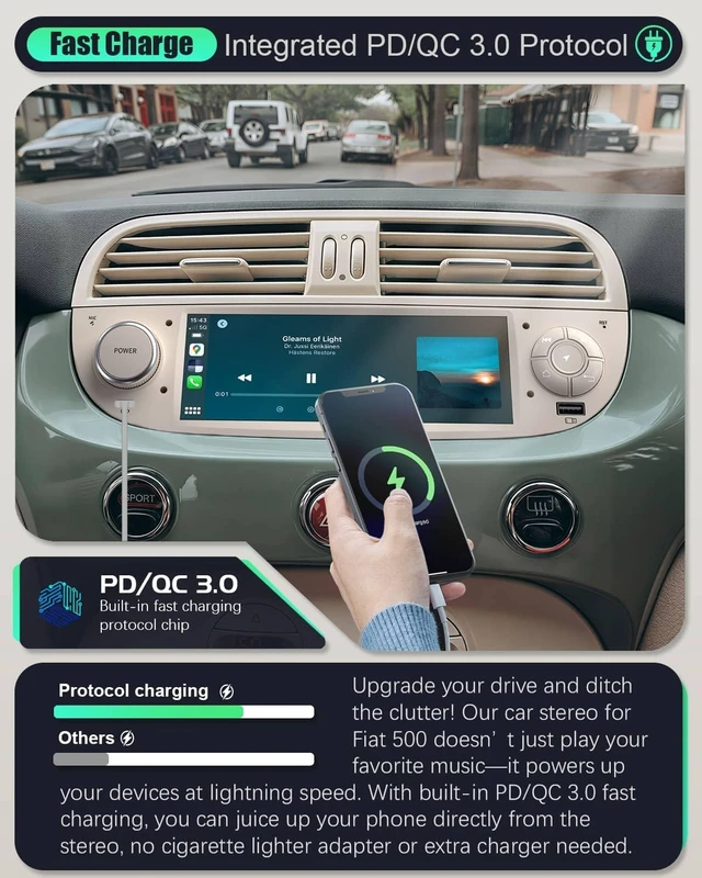 Alt view image 3 of 5 - SOOEMAKA Car Stereo Radio for Fiat 500 2007-2015, CarPlay&Android Auto