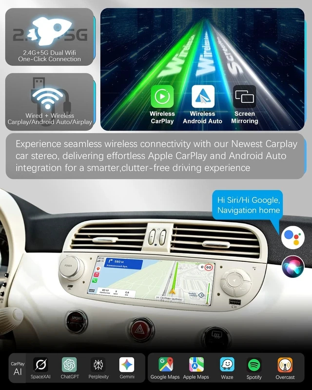 Alt view image 5 of 5 - SOOEMAKA Car Stereo Radio for Fiat 500 2007-2015, CarPlay&Android Auto