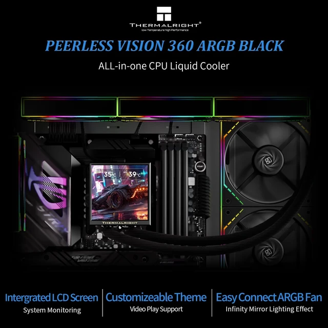 Alt view image 2 of 5 - Thermalright-TR Peerless Vision 360 ARGB Black CPU Water Cooler,3 PWM Fans-Wireless Splicing,IPS LCD Screen with 480x480 Resolution,for Intel LGA1851/1700,AM4/AM5,CPU Liquid Cool