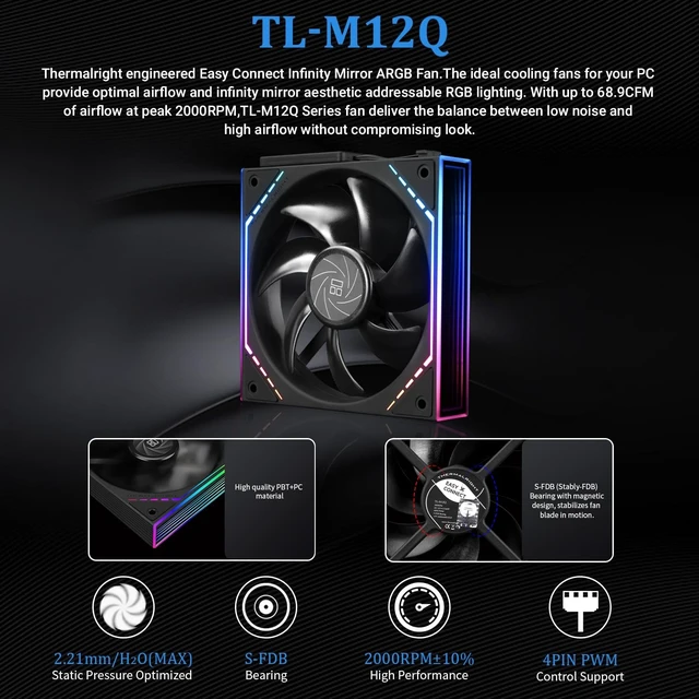 Alt view image 5 of 5 - Thermalright-TR Peerless Vision 360 ARGB Black CPU Water Cooler,3 PWM Fans-Wireless Splicing,IPS LCD Screen with 480x480 Resolution,for Intel LGA1851/1700,AM4/AM5,CPU Liquid Cool