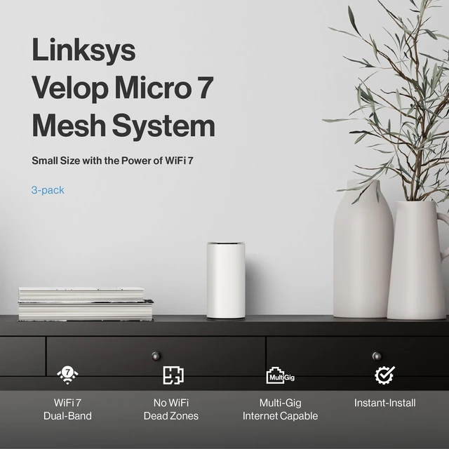 Alt view image 2 of 5 - Linksys Velop Micro 7 Dual-Band BE5000 Wi-Fi 7 Mesh System ^^ 4 WiFi Streams up to 5 Gbps ^^ 2200 sq.ft. Coverage ^^ Supports Internet Plans up to 2.5 Gbps ^^ 1-Pack