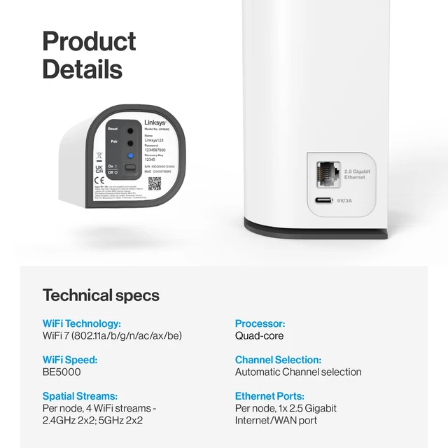 Alt view image 5 of 5 - Linksys Velop Micro 7 Dual-Band BE5000 Wi-Fi 7 Mesh System ^^ 4 WiFi Streams up to 5 Gbps ^^ 2200 sq.ft. Coverage ^^ Supports Internet Plans up to 2.5 Gbps ^^ 1-Pack