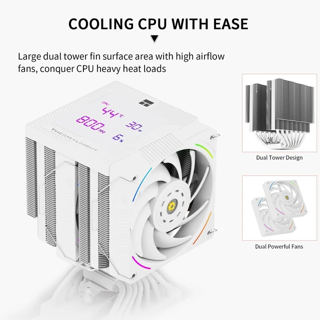 Alt view image 2 of 5 - Thermalright-TR Phantom Spirit 120 Digital SNOW CPU Cooler,Dual PWM Fans, 7 Heat pipes CPU Cooling,Digital Screen Top Cover-Magnetic Attraction,for lga1700/1851/1150/1151/1200, AM4/AM5,Heat