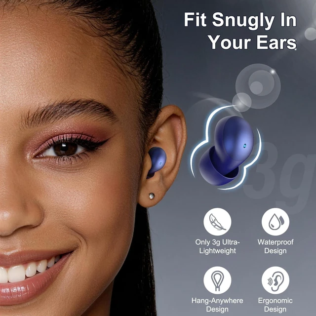 Alt view image 3 of 5 - WXQZXO Sleep Earbuds, Mini Wireless Ear Buds for Side Sleepers, Bluetooth 6.0 Headphones in Ear, 2026 Ultra-Light Comfort Earphones, 48H Playtime Sleep Monitor APP, White Noise Deep Blue