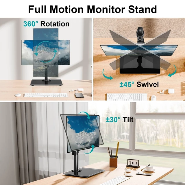 Alt view image 4 of 5 - MOUNT PRO Single Monitor Stand Fits Max 32 inch Screen, Free-Standing Computer Desk Stand, Display Mount with Height Adjustable, Swivel, Tilt, Rotation, VESA Monitor Stand 100x100