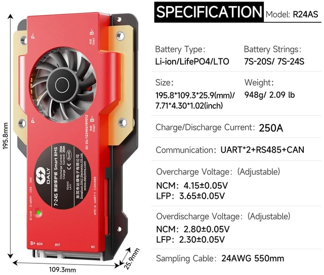 Alt view image 2 of 5 - DALY BMS 24V-84V 250A Built-in Bluetooth with RS485 CAN