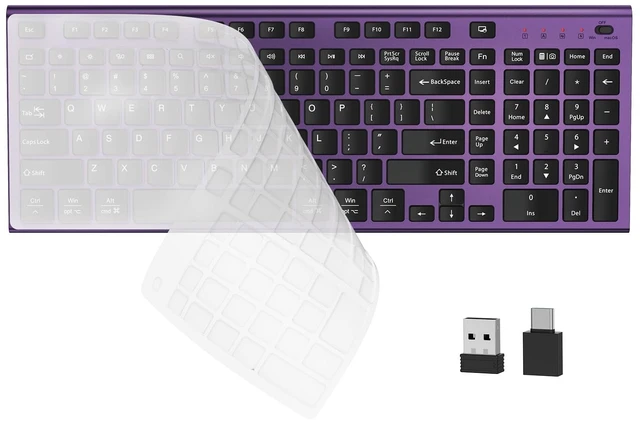 Main image of FENIFOX Wireless Keyboard, Silent Flat Soft Cover with Number Pad (Black and Purple)
