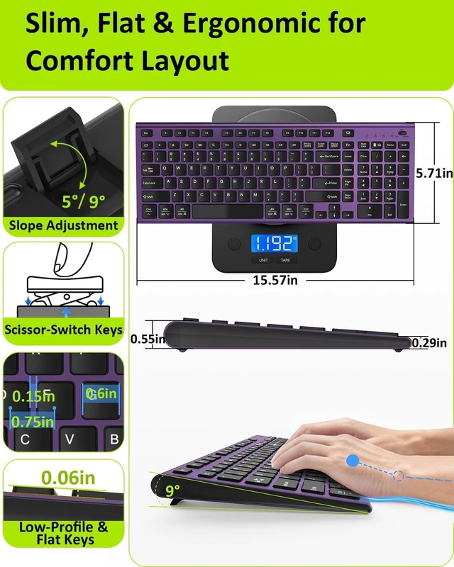 Alt view image 4 of 5 - FENIFOX Wireless Keyboard, Silent Flat Soft Cover with Number Pad (Black and Purple)