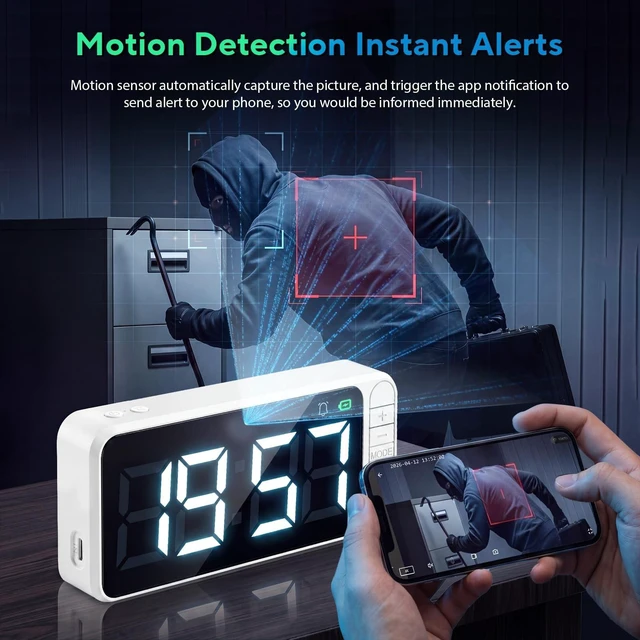 Alt view image 4 of 5 - Camera Clock 4K WiFi Hidden Camera Nanny Cam with Remote View Motion Alerts