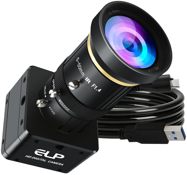 Main image of ELP 5MP 60FPS Global Shutter USB3.0 Camera Manual Zoom Webcam for Computer UVC USB3.0/2.0 CS Mount PC Camera High Speed Lightburn Cameras Varifocal Webcamera 5-50mm 10X Zoom Close-up Cam for Laptop