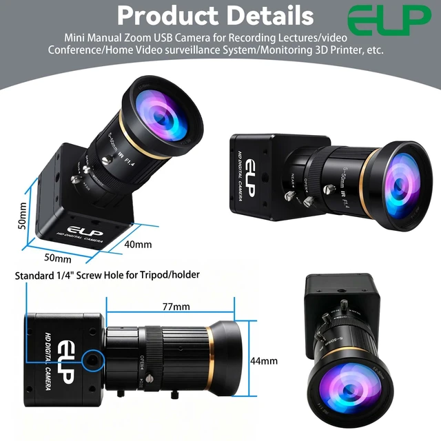 Alt view image 4 of 5 - ELP 5MP 60FPS Global Shutter USB3.0 Camera Manual Zoom Webcam for Computer UVC USB3.0/2.0 CS Mount PC Camera High Speed Lightburn Cameras Varifocal Webcamera 5-50mm 10X Zoom Close-up Cam for Laptop