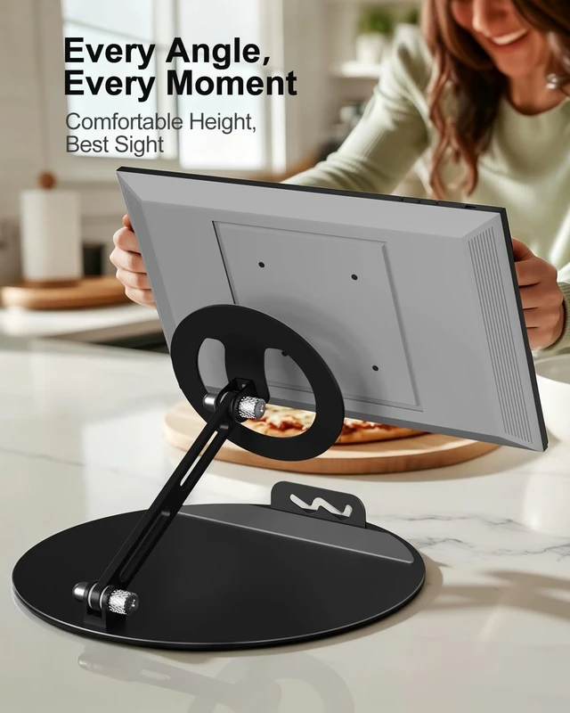 Alt view image 2 of 5 - WALI Echo Show 15/21 Stand, Adjustable Stand for Echo Show 15/21 and Up to 18" Tablets/Portable Monitors, 360 Degrees Rotating Tilt Foldable Show 15, 21 Accessories for Kitchen Home Office, Black