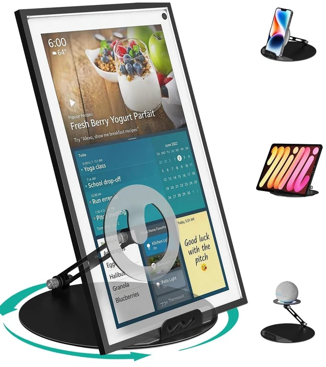 Main image of WALI Echo Show 15/21 Stand, Adjustable Stand for Echo Show 15/21 and Up to 18" Tablets/Portable Monitors, 360 Degrees Rotating Tilt Foldable Show 15, 21 Accessories for Kitchen Home Office, Black