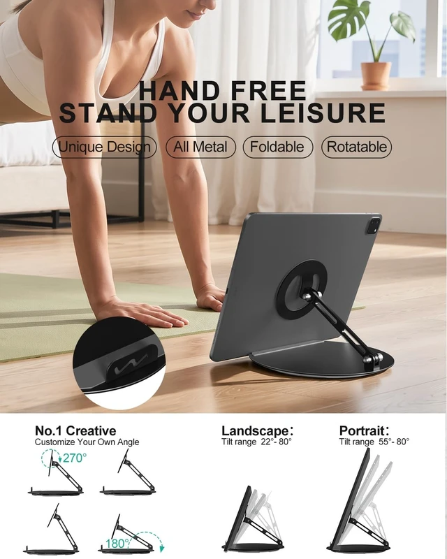 Alt view image 5 of 5 - WALI Echo Show 15/21 Stand, Adjustable Stand for Echo Show 15/21 and Up to 18" Tablets/Portable Monitors, 360 Degrees Rotating Tilt Foldable Show 15, 21 Accessories for Kitchen Home Office, Black