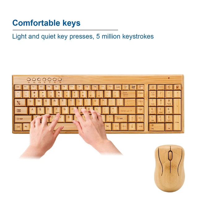 Alt view image 3 of 5 - ciciglow Bamboo Keyboard and Mouse, 2.4GHz Computer Devices with USB Receiver, Optional 1200DPI MouseCompact KeyboardWireless Keyboard and Combo (Mouse and Keyboard