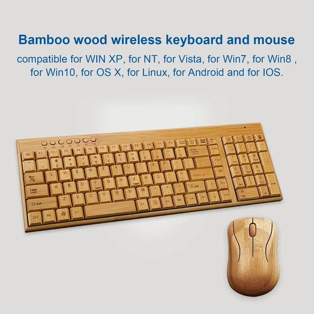 Alt view image 2 of 5 - ciciglow Bamboo Keyboard and Mouse, 2.4GHz Computer Devices with USB Receiver, Optional 1200DPI MouseCompact KeyboardWireless Keyboard and Combo (Mouse and Keyboard