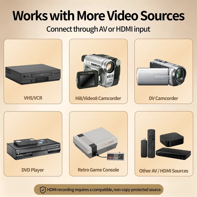 Alt view image 4 of 5 - Clariviews DVR550 VHS to Digital Converter, Standalone HDMI/AV Video Recorder with 5-Inch Screen, Save MP4 to USB, SD Card or External Hard Drive, Wireless Transfer, No PC Required