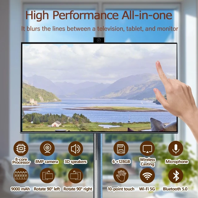 Alt view image 2 of 5 - 27" FHD Portable Smart TV,6GB+128GB Storage Android 13 Touch MonitorGray