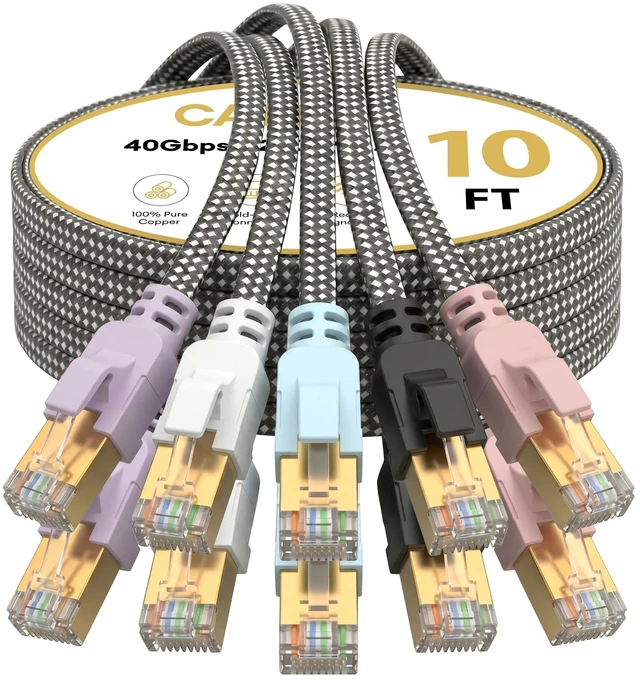 Main image of Molltto Cat 8 Flat Ethernet Cable 5 Colors, 5 Pack 10 FT LAN Cord