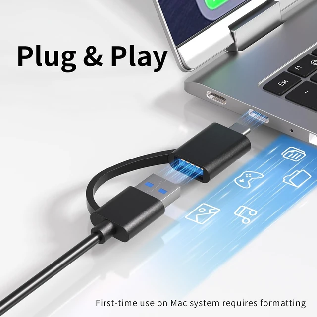 Alt view image 2 of 5 - 500GB Portable External HDD USB-A Type-C for PC Mac Console PS4 Xbox