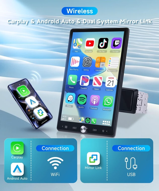 Alt view image 2 of 5 - KYNNT 10.4 Inch Single Din Car Radio, 1 Din 2.5D Detachable Screen