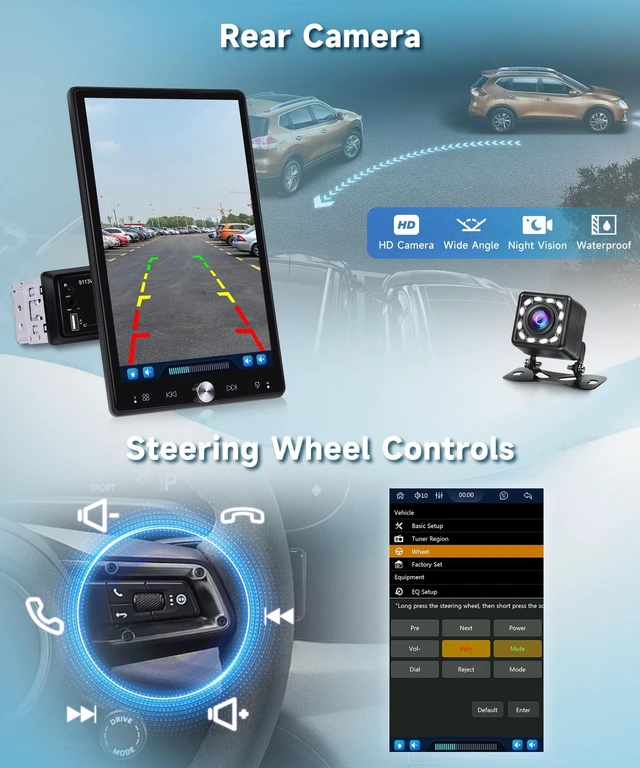 Alt view image 5 of 5 - KYNNT 10.4 Inch Single Din Car Radio, 1 Din 2.5D Detachable Screen