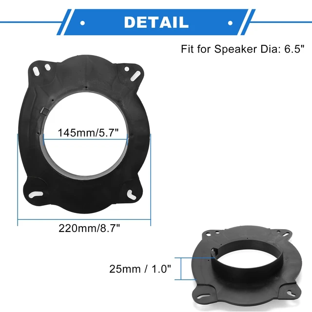 Alt view image 5 of 5 - VekAuto 2 Pcs Speaker Spacer Ring Tweeter Speaker Spacer Adapter for Toyota Camry 2002-2017 Waterproof for 6.5'' ABS Black Front