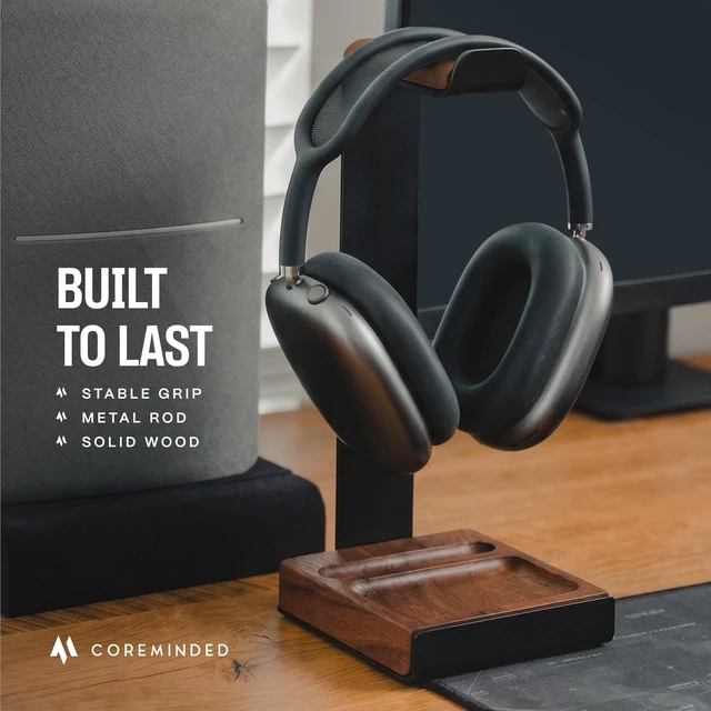 Alt view image 5 of 5 - COREMINDED Universal Headphone Stand for Desk, Walnut Wood Headset Holder