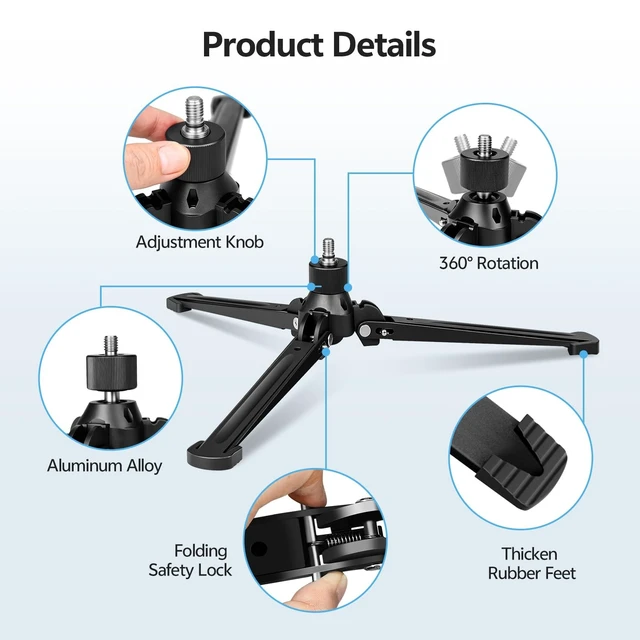 Alt view image 3 of 5 - TONYBOO Monopod Tripod Base, Heavy Duty Aluminum Monopod Support Feet with 3/8-Inch Screw, Foldable Desktop Mini Tripod Stand for DSLR Camera, Stabilizer, Camcorder, Outdoor Photography-TM-5