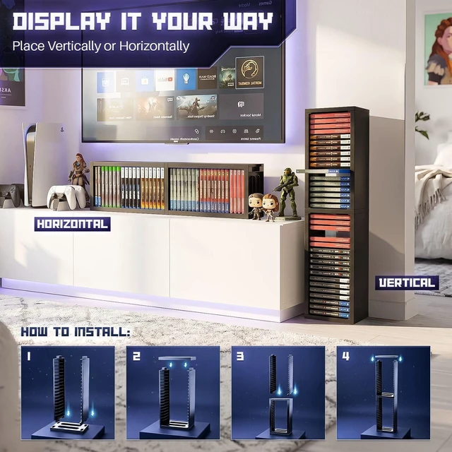 Alt view image 4 of 5 - TNP Video Game Storage Tower for PS5 and Nintendo Switch, 12 Cases, Black
